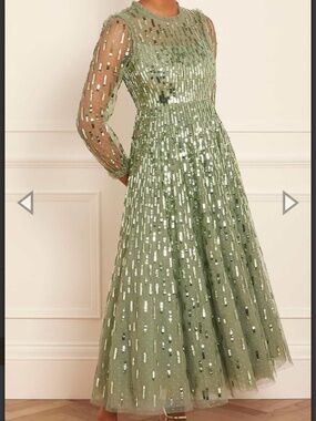 Needle & Thread Sequin Dash Long Sleeve Ankle Gown